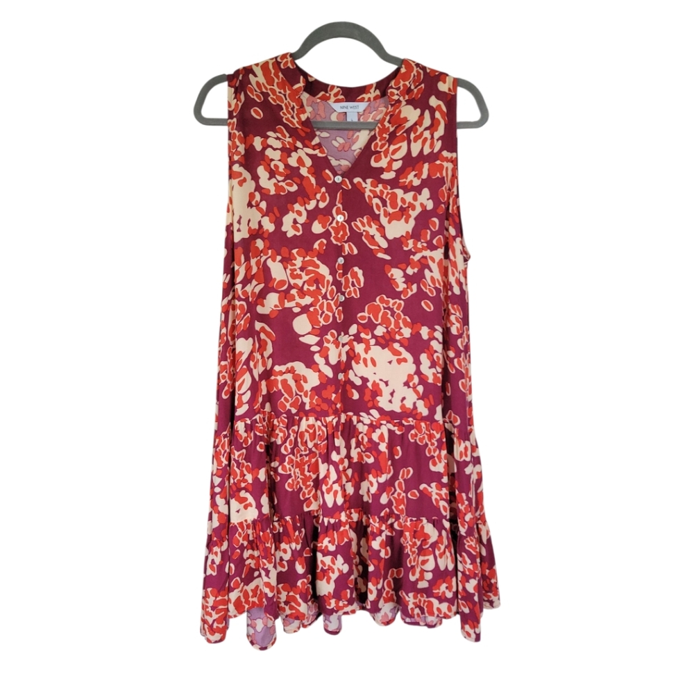 Nine West Floral Drop Waist Mini Dress Sz L Ruffle Hem Boho Vacation